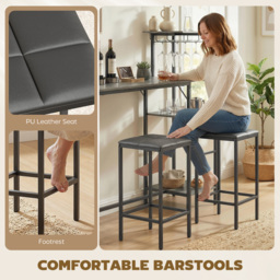 HOMCOM 3 Piece Breakfast Bar Table and Stools Set, Washed Grey - thumbnail 6