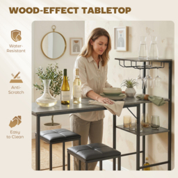 HOMCOM 3 Piece Breakfast Bar Table and Stools Set, Washed Grey - thumbnail 7