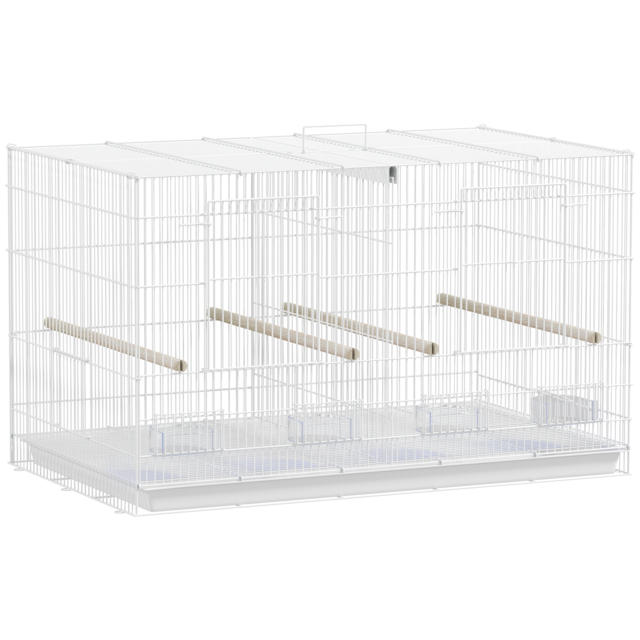 PawHut Bird Cage with Divider, 4 Wooden Perches, Slide Out Tray, 4 Feeders, for Budgie, Lovebird, Canary, 76 x 46 x 46cm, White - image 1