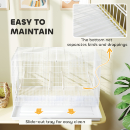 PawHut Bird Cage with Divider, 4 Wooden Perches, Slide Out Tray, 4 Feeders, for Budgie, Lovebird, Canary, 76 x 46 x 46cm, White - thumbnail 7