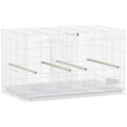 PawHut Bird Cage with Divider, 4 Wooden Perches, Slide Out Tray, 4 Feeders, for Budgie, Lovebird, Canary, 76 x 46 x 46cm, White - thumbnail 1