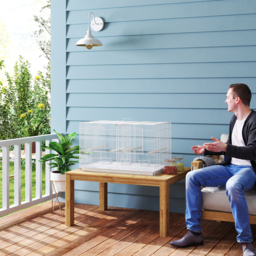 PawHut Bird Cage with Divider, 4 Wooden Perches, Slide Out Tray, 4 Feeders, for Budgie, Lovebird, Canary, 76 x 46 x 46cm, White - thumbnail 9