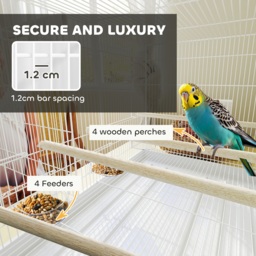 PawHut Bird Cage with Divider, 4 Wooden Perches, Slide Out Tray, 4 Feeders, for Budgie, Lovebird, Canary, 76 x 46 x 46cm, White - thumbnail 5