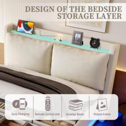 Practical Upholstered Bed with Hydraulic Storage, Ideal Bed Frame for Modern-Style Bedroom, 182.5L x 210W x 114H cm, Beige - Aosom UK - thumbnail 7