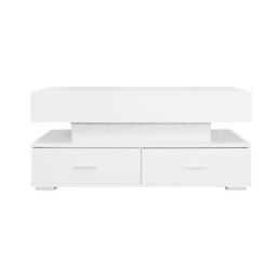 Hydraulic Lift Top Coffee Table with LED Lighting, 2 Drawers and Storage, Oblong Coffee Table for Living Room, 100L x 50W x 44H cm, White - Aosom.UK - thumbnail 2