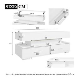 Hydraulic Lift Top Coffee Table with LED Lighting, 2 Drawers and Storage, Oblong Coffee Table for Living Room, 100L x 50W x 44H cm, White - Aosom.UK - thumbnail 3