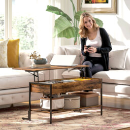 HOMCOM Lift-Top Coffee Table, with Storage - Rustic Brown - thumbnail 9
