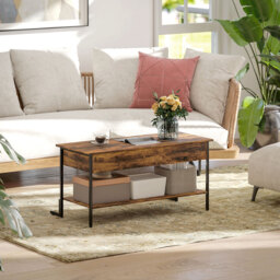 HOMCOM Lift-Top Coffee Table, with Storage - Rustic Brown - thumbnail 8