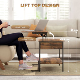 HOMCOM Lift-Top Coffee Table, with Storage - Rustic Brown - thumbnail 4