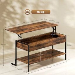 HOMCOM Lift-Top Coffee Table, with Storage - Rustic Brown - thumbnail 3