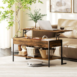 HOMCOM Lift-Top Coffee Table, with Storage - Rustic Brown - thumbnail 2