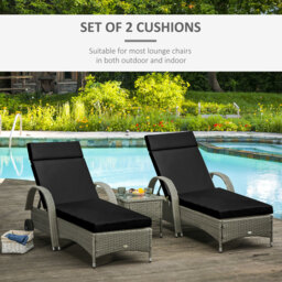 Outsunny Set of 2 Outdoor Seat Cushion Set, Replacement Cushions for Rattan Furniture with Ties, 196 x 55 cm, Black - Aosom UK - thumbnail 4