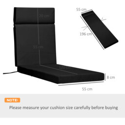Outsunny Set of 2 Outdoor Seat Cushion Set, Replacement Cushions for Rattan Furniture with Ties, 196 x 55 cm, Black - Aosom UK - thumbnail 3