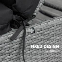 Outsunny Set of 2 Outdoor Seat Cushion Set, Replacement Cushions for Rattan Furniture with Ties, 196 x 55 cm, Black - Aosom UK - thumbnail 6