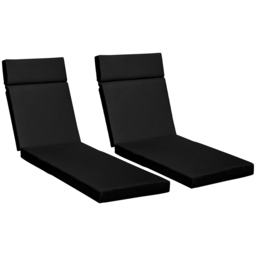 Outsunny Set of 2 Outdoor Seat Cushion Set, Replacement Cushions for Rattan Furniture with Ties, 196 x 55 cm, Black - Aosom UK