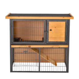PawHut Wood-metal Guinea Pigs Hutches Elevated Pet House Bunny Cage with Slide-Out Tray Asphalt Openable Roof Lockable Door Outdoor - Aosom UK - thumbnail 2