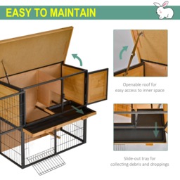PawHut Wood-metal Guinea Pigs Hutches Elevated Pet House Bunny Cage with Slide-Out Tray Asphalt Openable Roof Lockable Door Outdoor - Aosom UK - thumbnail 6