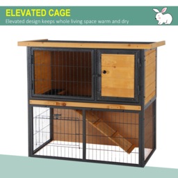 PawHut Wood-metal Guinea Pigs Hutches Elevated Pet House Bunny Cage with Slide-Out Tray Asphalt Openable Roof Lockable Door Outdoor - Aosom UK - thumbnail 4