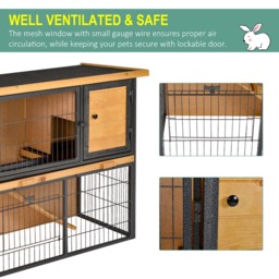 PawHut Wood-metal Guinea Pigs Hutches Elevated Pet House Bunny Cage with Slide-Out Tray Asphalt Openable Roof Lockable Door Outdoor - Aosom UK - thumbnail 5