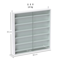 HOMCOM 7-Tier Wall Display Shelf Unit Cabinet w/ 6 Adjustable Shelves Glass Doors Home Office Ornaments 83x80cm, White - thumbnail 3