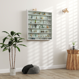 HOMCOM 7-Tier Wall Display Shelf Unit Cabinet w/ 6 Adjustable Shelves Glass Doors Home Office Ornaments 83x80cm, White - thumbnail 2