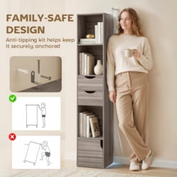 HOMCOM Bookcase with Drawers Adjustable Shelf Bookshelf with 2 Drawers and Cabinet 158 cm Grey - thumbnail 7