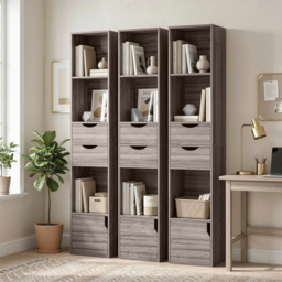 HOMCOM Bookcase with Drawers Adjustable Shelf Bookshelf with 2 Drawers and Cabinet 158 cm Grey - thumbnail 9