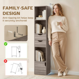 HOMCOM Bookcase with Drawers Adjustable Shelf Bookshelf with 2 Drawers and Cabinet 158 cm Grey - thumbnail 7