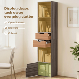 HOMCOM Bookcase with Drawers Adjustable Shelf Bookshelf with 2 Drawers and Cabinet 158 cm Grey - thumbnail 5