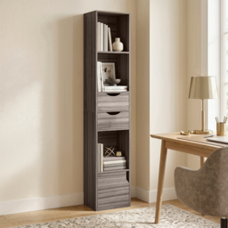 HOMCOM Bookcase with Drawers Adjustable Shelf Bookshelf with 2 Drawers and Cabinet 158 cm Grey - thumbnail 8