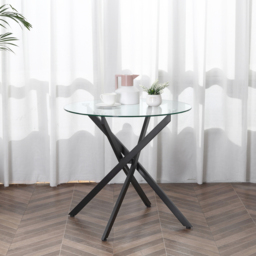 HOMCOM Side Table with Clear Tempered Glass Top, Round Table with Metal Legs, Modern Dining Table Furniture for Dining Living Room, Black - Aosom UK - thumbnail 8