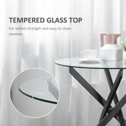 HOMCOM Side Table with Clear Tempered Glass Top, Round Table with Metal Legs, Modern Dining Table Furniture for Dining Living Room, Black - Aosom UK - thumbnail 4