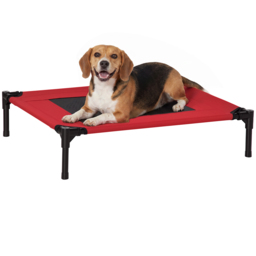 PawHut Elevated Dog Bed, Portable Camping Pet Cot with Metal Frame, for Medium Dogs, Black and Red - Aosom UK