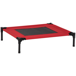 PawHut Elevated Dog Bed, Portable Camping Pet Cot with Metal Frame, for Medium Dogs, Black and Red - Aosom UK - thumbnail 1
