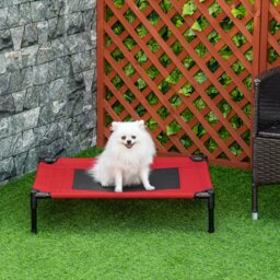 PawHut Elevated Dog Bed, Portable Camping Pet Cot with Metal Frame, for Medium Dogs, Black and Red - Aosom UK - thumbnail 2