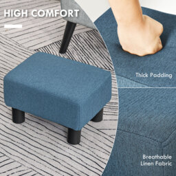 HOMCOM Linen Fabric Ottoman Footstool, Cube Design with 4 Plastic Legs, Comfortable Seating, Blue - Aosom UK - thumbnail 4