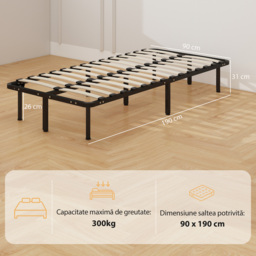 HOMCOM 3ft Single Bed Frame, Metal Platform Bed Frame with 2 x 14 Wood Slats, No Box Spring Needed, Underbed Storage, Black - thumbnail 3