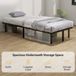 HOMCOM 3ft Single Bed Frame, Metal Platform Bed Frame with 2 x 14 Wood Slats, No Box Spring Needed, Underbed Storage, Black - thumbnail 5