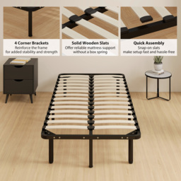 HOMCOM 3ft Single Bed Frame, Metal Platform Bed Frame with 2 x 14 Wood Slats, No Box Spring Needed, Underbed Storage, Black - thumbnail 6