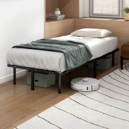 HOMCOM 3ft Single Bed Frame, Metal Platform Bed Frame with 2 x 14 Wood Slats, No Box Spring Needed, Underbed Storage, Black - thumbnail 9