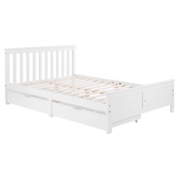Elegant Solid Pine Double Bed Frame with Storage Drawers, Headboard, Footboard, Wooden Single Bed Base for Adults, Kids, 196x146x82 cm, White - Aosom UK - thumbnail 2