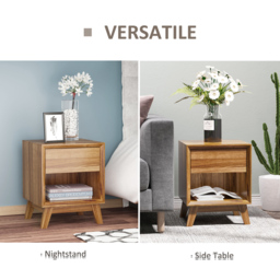 HOMCOM Bedside Table Nightstand, Modern End Table with Drawer and Shelf for Living Room, Walnut Brown - Aosom UK - thumbnail 4