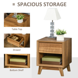 HOMCOM Bedside Table Nightstand, Modern End Table with Drawer and Shelf for Living Room, Walnut Brown - Aosom UK - thumbnail 5