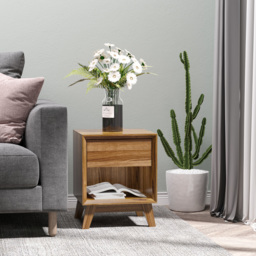 HOMCOM Bedside Table Nightstand, Modern End Table with Drawer and Shelf for Living Room, Walnut Brown - Aosom UK - thumbnail 2
