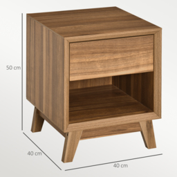 HOMCOM Bedside Table Nightstand, Modern End Table with Drawer and Shelf for Living Room, Walnut Brown - Aosom UK - thumbnail 3