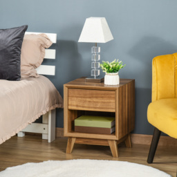 HOMCOM Bedside Table Nightstand, Modern End Table with Drawer and Shelf for Living Room, Walnut Brown - Aosom UK - thumbnail 6