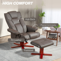 HOMCOM Faux Leather Manual Recliner and Footstool Set - Brown - Aosom UK - thumbnail 6