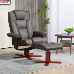 HOMCOM Faux Leather Manual Recliner and Footstool Set - Brown - Aosom UK - thumbnail 2