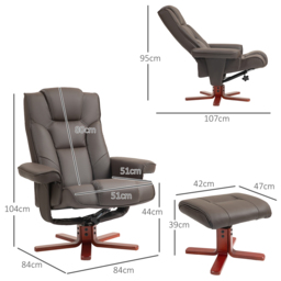 HOMCOM Faux Leather Manual Recliner and Footstool Set - Brown - Aosom UK - thumbnail 3