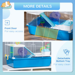 PawHut Large Hamster Cage, 3-Level Small Rodents House, w/ Tube Tunnel, Exercise Wheel, Food Dish, Ramps, Hut, 59 x 36 x 47 cm, Blue - Aosom UK - thumbnail 6